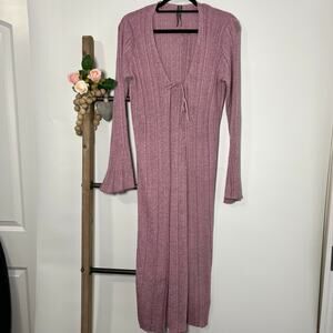 Anthropologie Dusty Rose Ribbed Knit Long Cardigan